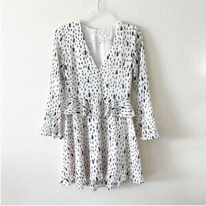 Avec Les Filles Long Sleeve VNeck Mini Dress Ruffled Peplum Waist